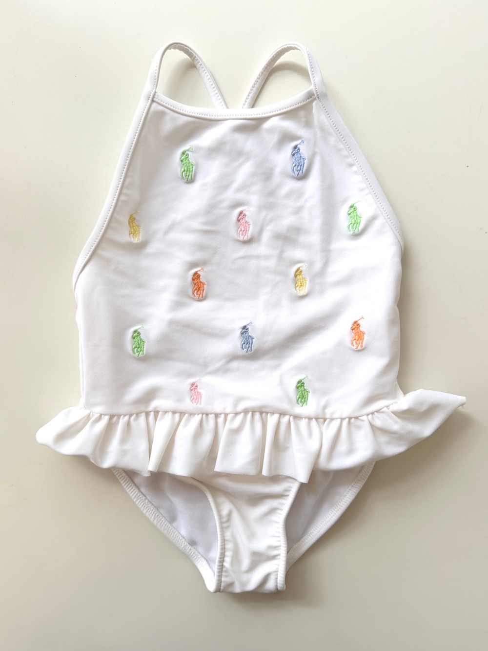 Ralph Lauren White One-Piece Swimsuit with Pastel Pony Embroidery